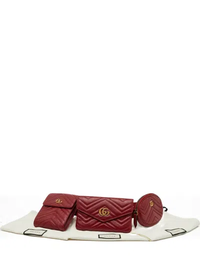 Pre-owned Gucci Marmont 2.0 Matelassé Multi Belt Bag In Red