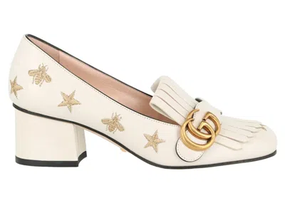 Pre-owned Gucci Marmont Bee Leather Pumps (women's) Sneakers In Mystic/white