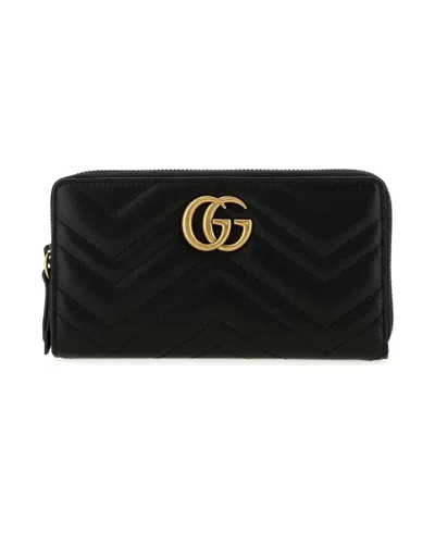 Gucci Marmont Black Leather Wallet In Pink