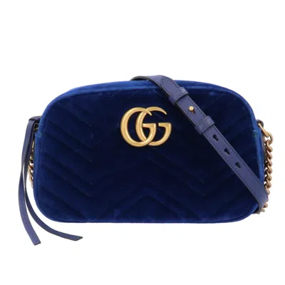 Gucci Marmont Blue Suede Shoulder Bag ()