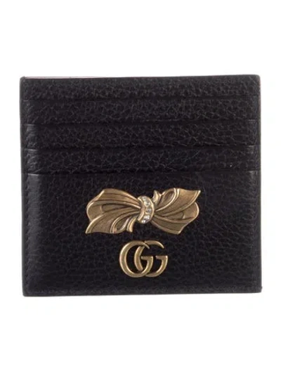 Pre-owned Gucci Marmont Bow Double G Logo Card Holder In Black