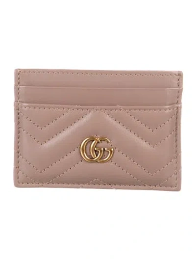 Pre-owned Gucci Marmont Card Case Double G Logo Card Holder In Neutral