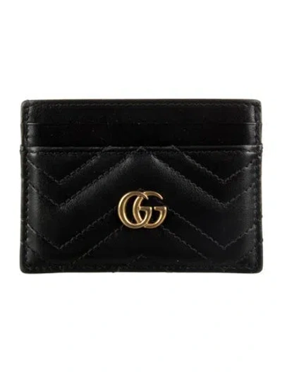 Pre-owned Gucci Marmont Card Holder Double G Logo Card Holder In Black