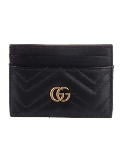 Pre-owned Gucci Marmont Card Holder Double G Logo Card Holder In Black
