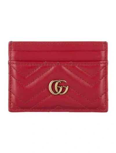 Pre-owned Gucci Marmont Card Holder Double G Logo Card Holder In Red