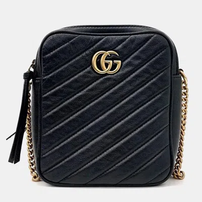 Pre-owned Gucci Marmont Chain Cross Bag In Black