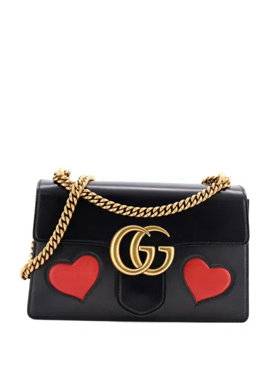 Pre-owned Gucci Marmont Chain Patchwork Leather Medium Shoulder Bag In Black