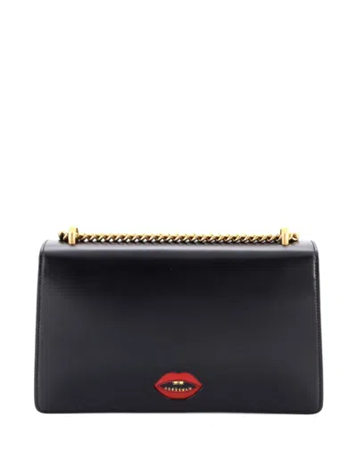 Pre-owned Gucci Marmont Chain Patchwork Leather Medium Shoulder Bag In Black