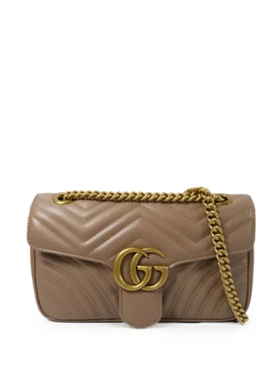 Pre-owned Gucci Marmont Chain-strap Shoulder Bag In Neutral