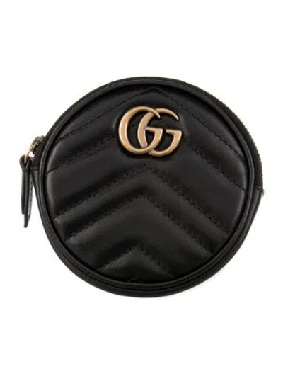 Pre-owned Gucci Marmont Coin Purse Double G Logo Wallet In Black