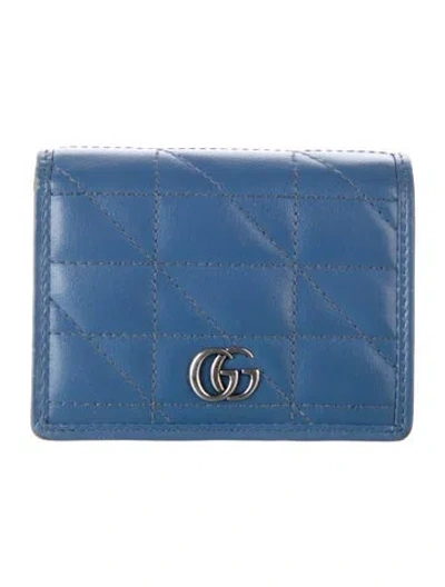 Pre-owned Gucci Marmont Compact Double G Logo Compact Wallet In Blue