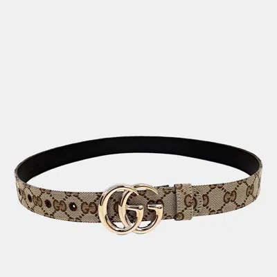 Pre-owned Gucci Marmont Double G Belt (625839) In Beige