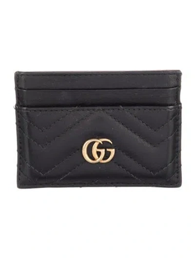 Pre-owned Gucci Marmont Double G Logo Card Holder In Black