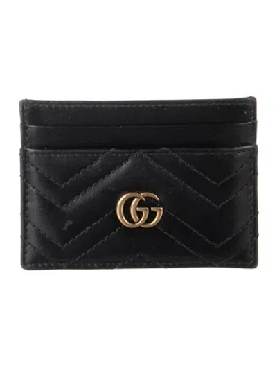 Pre-owned Gucci Marmont Double G Logo Card Holder In Black