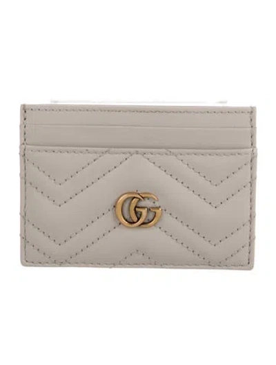 Pre-owned Gucci Marmont Double G Logo Card Holder In Gray