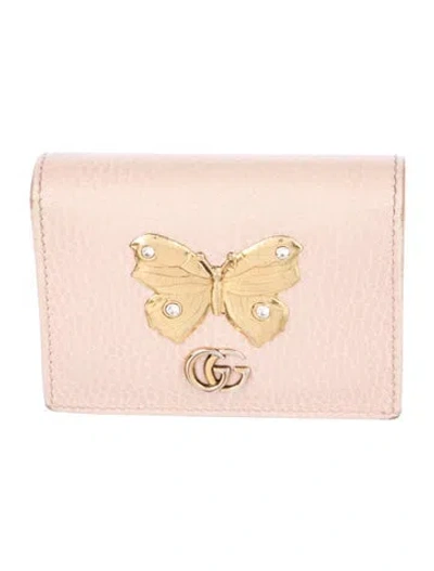 Pre-owned Gucci Marmont Double G Logo Card Holder In Pink