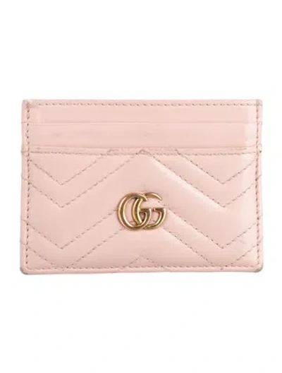 Pre-owned Gucci Marmont Double G Logo Card Holder In Pink