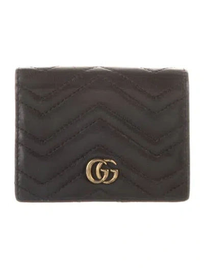 Pre-owned Gucci Marmont Double G Logo Compact Wallet In Black