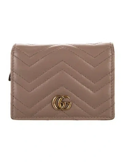 Pre-owned Gucci Marmont Double G Logo Compact Wallet In Neutral