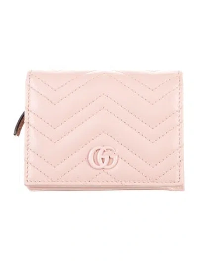 Pre-owned Gucci Marmont Double G Logo Compact Wallet In Pink