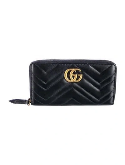 Pre-owned Gucci Marmont Double G Logo Continental Wallet In Black