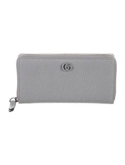 Pre-owned Gucci Marmont Double G Logo Continental Wallet In Gray