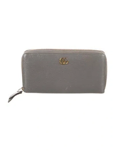 Pre-owned Gucci Marmont Double G Logo Continental Wallet In Gray
