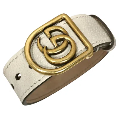 Pre-owned Gucci Marmont Double G Off White Leather Adjustable Bracelet