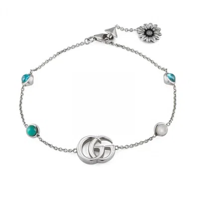 Gucci Marmont Double G Silver Flower Bracelet In Silver Tone