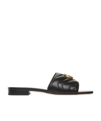 Gucci Marmont Double G Slides In Black