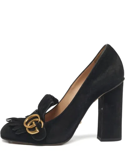 Pre-owned Gucci Marmont Fringe Pumps In Black
