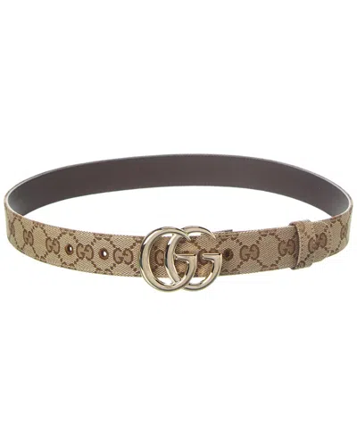 Gucci Marmont Gg Canvas & Leather Belt In Brown