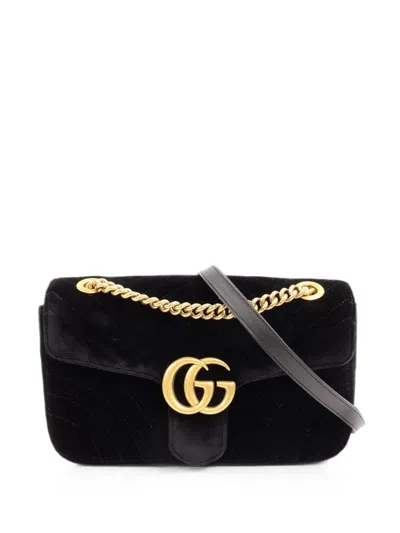 Pre-owned Gucci Marmont Gg Chain-strap Shoulder Bag In Black