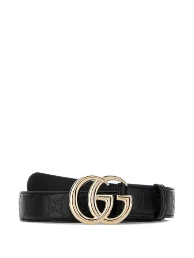 Gucci Leather Belt Adjustable Fit Slim Profile In Black