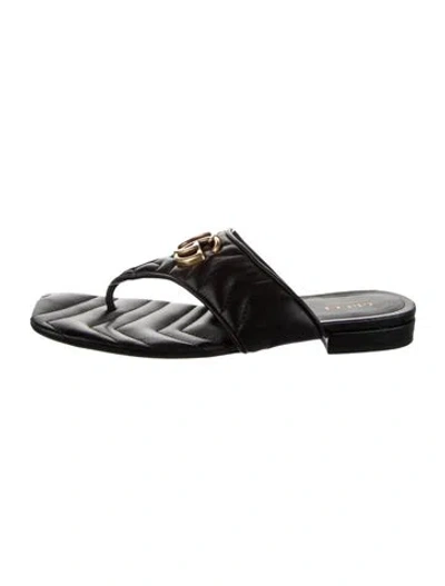 Pre-owned Gucci Marmont Gg Padded Chevron Matelassé Flip Flop Double G Logo In Black