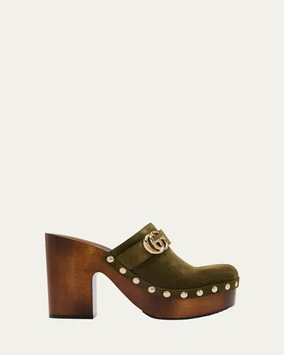 Gucci Marmont Gg Suede Platform Clogs In Green
