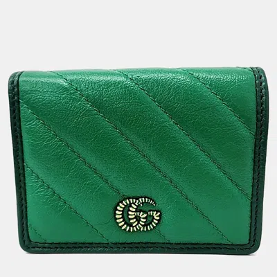 Pre-owned Gucci Marmont Green Leather Half Wallet (573811)