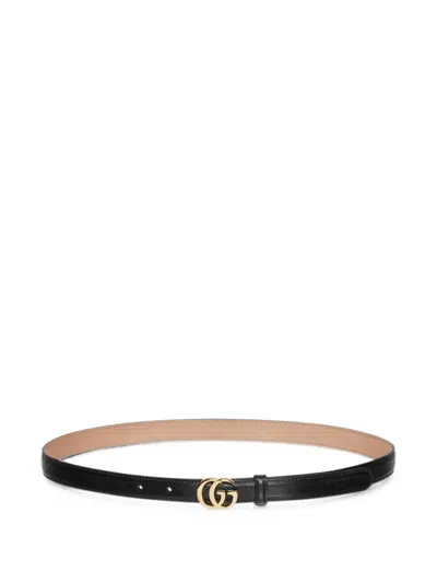 Gucci Gg Marmont Thin Leather Belt In Black