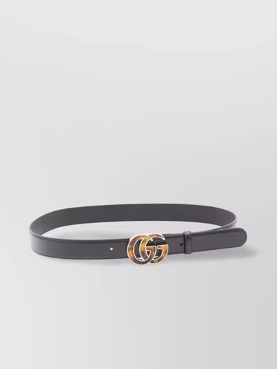 Gucci Marmont Leather Belt Tortoise Buckle In Black