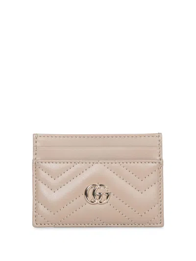 Gucci Marmont Leather Card Holder In Beige