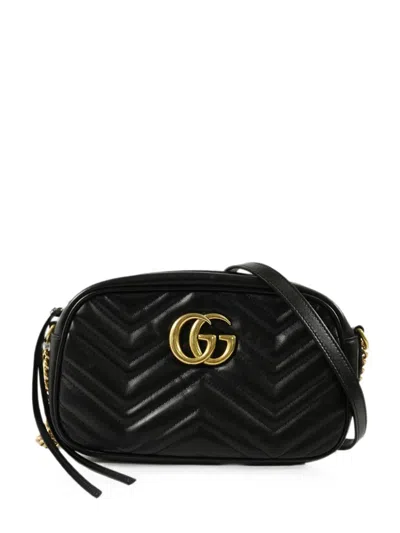 Pre-owned Gucci Marmont Leather Shoulder Bag In Black