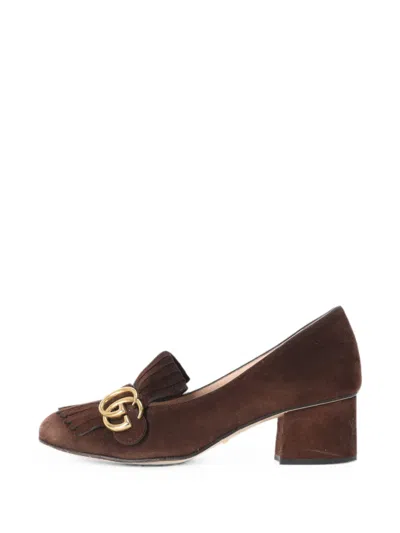 Pre-owned Gucci Marmont Loafer Mid-heel Pumps In Brown