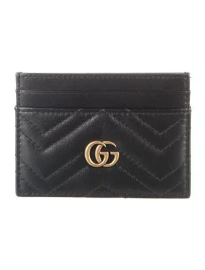 Pre-owned Gucci Marmont Matelassé Card Holder Double G Logo Card Holder In Black