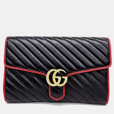 Pre-owned Gucci Marmont Matelasse Clutch Bag In Black