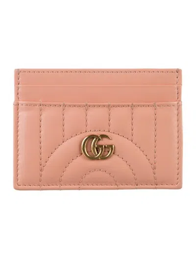 Pre-owned Gucci Marmont Matelasse Double G Logo Card Holder In Pink