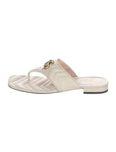 Pre-owned Gucci Marmont Matelasse Double G Logo Flip Flops In Neutrals