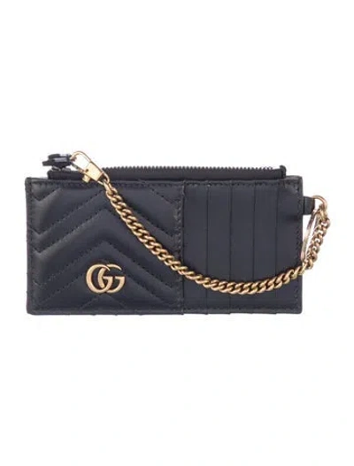 Pre-owned Gucci Marmont Matelasse Gg Logo Wallet Gg Logo Wallet In Black