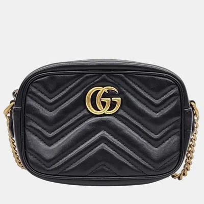 Pre-owned Gucci Marmont Matelasse Mini Crossbody Bag (448065) In Black