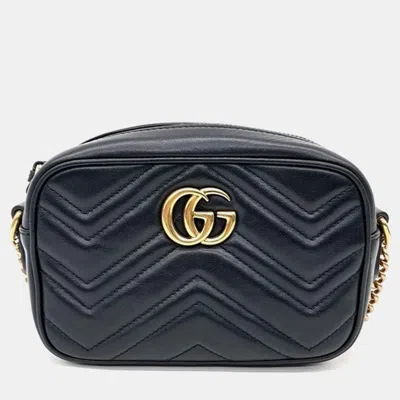 Pre-owned Gucci Marmont Matelasse Mini Crossbody Bag In Black