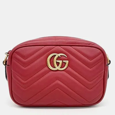 Pre-owned Gucci Marmont Matelasse Mini Crossbody Bag In Red